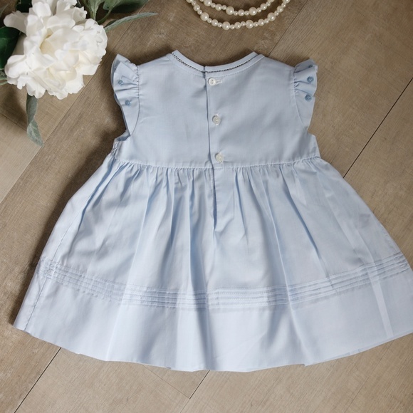 Girls Dress Blue Smocked Ruffled Diaper Cover Size 3 Months Feltman Brothers NWT - Picture 5 of 6